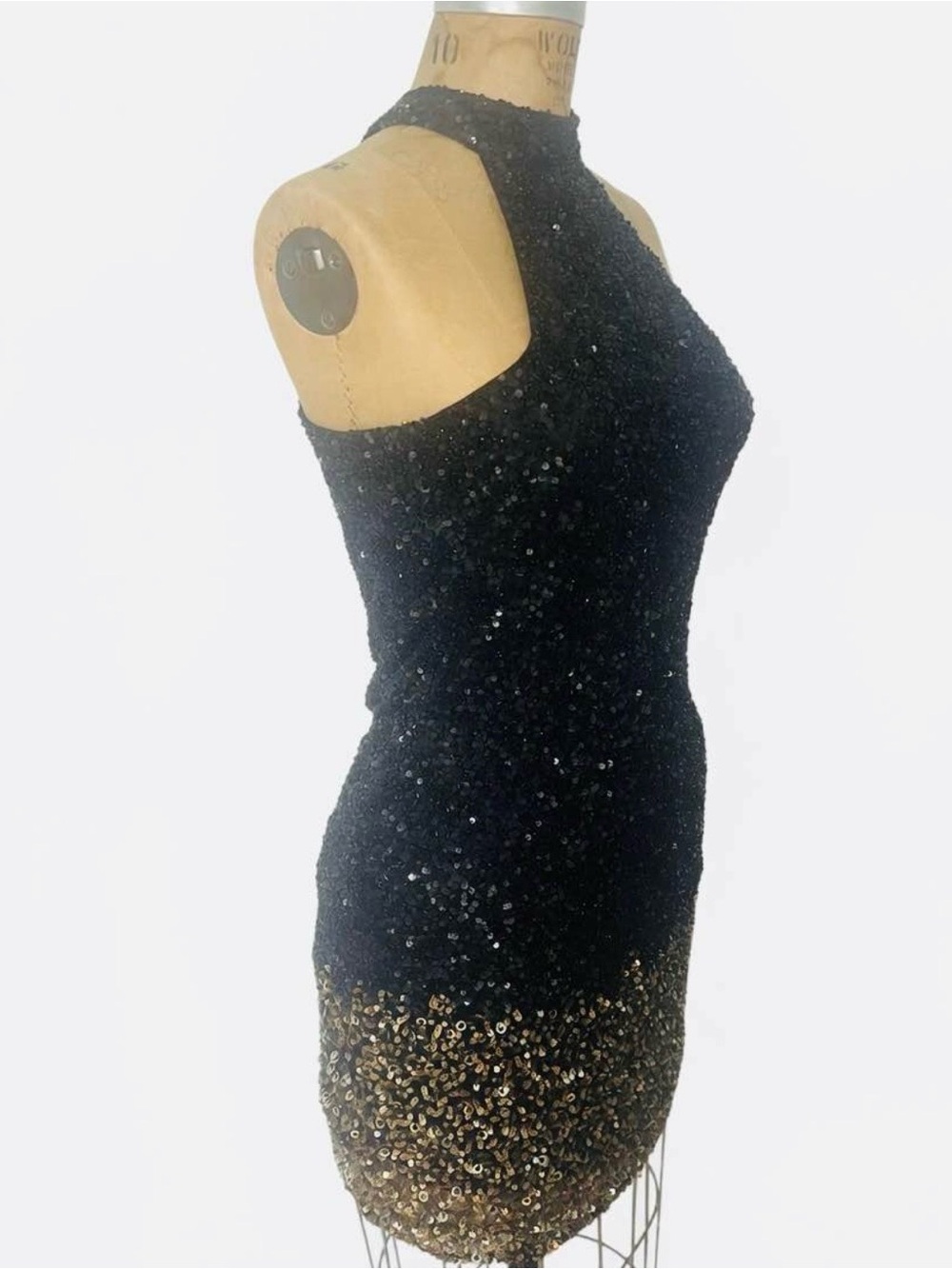 OARKER Black Sequin Halter Cocktail Dress with Gold Ombre Hem